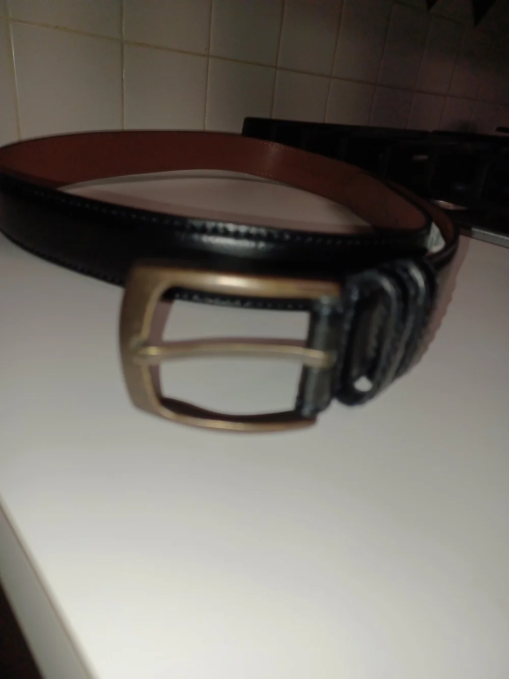 Nwt Men's Warehouseb Black Italian Leather Belt with Brass Buckle